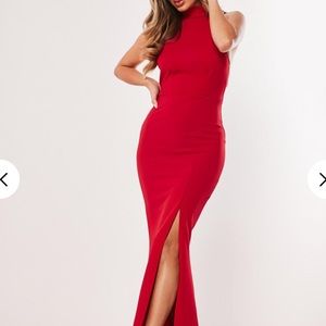 Red choker maxi dress